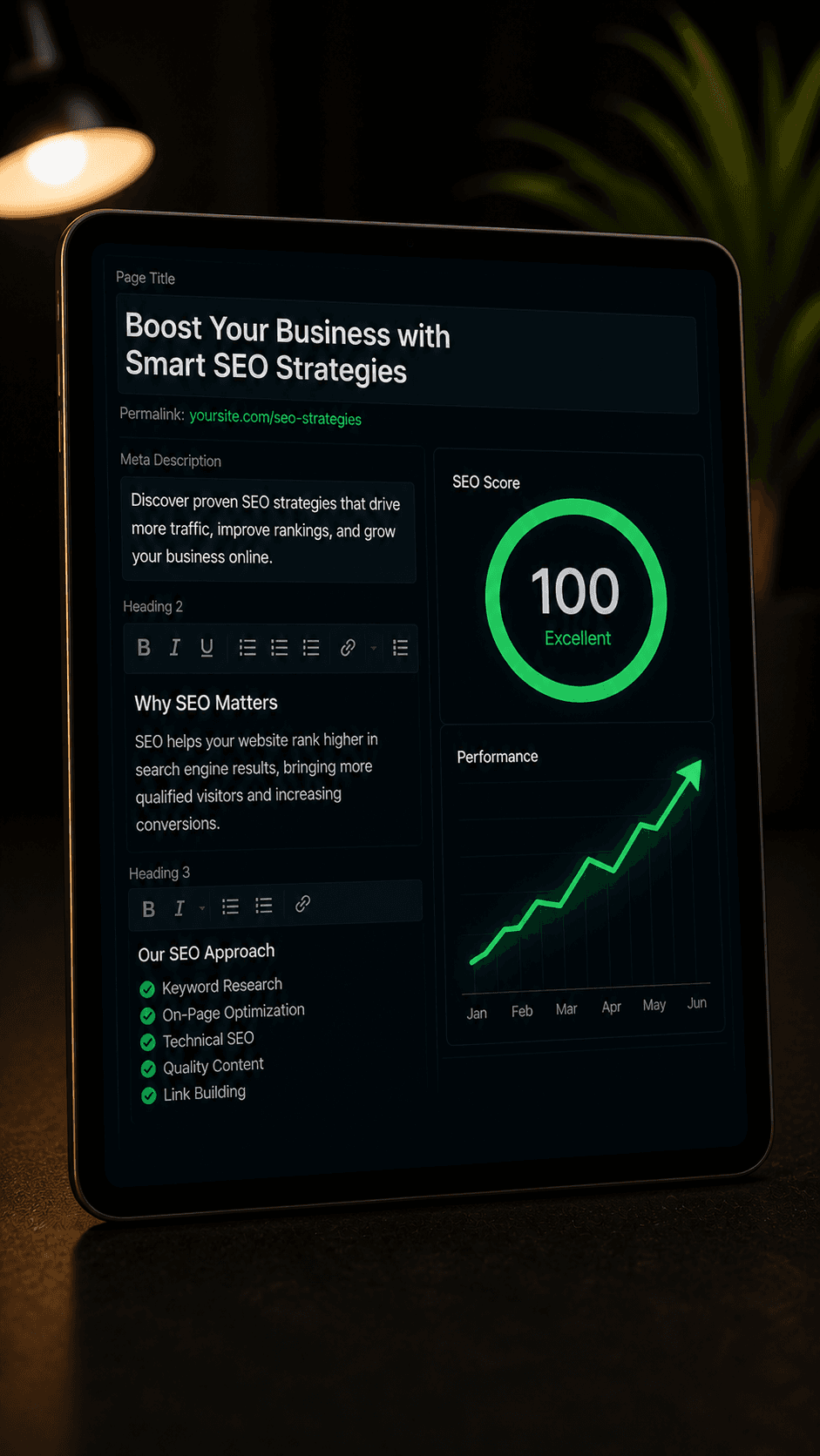 SEO foundation σε οθόνη tablet
